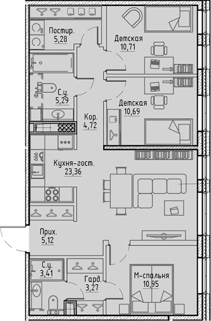 3-комнатная квартира 82.8 м², 9/10 эт., ЖК «LEGENDA Сампсониевский 32»